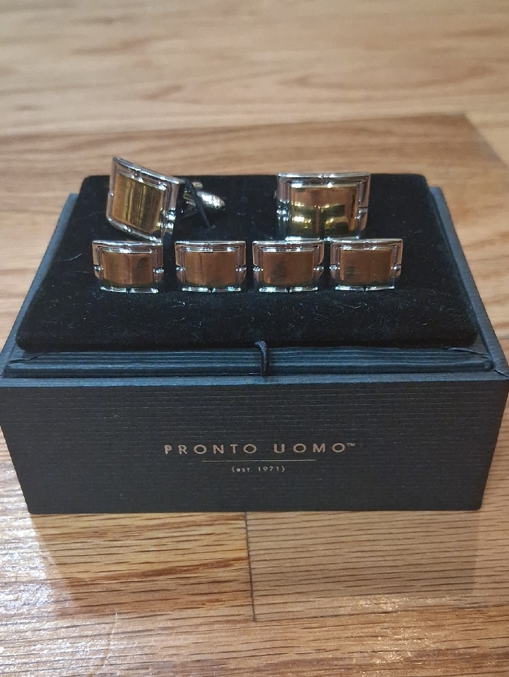 Pronto Uomo Silver Cufflinks with Gold Inset Panels